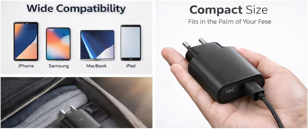 Generic 50W Dual USB-C Fast Wall Charger with Cable – iPhone, Samsung & All Type-C | South Africa