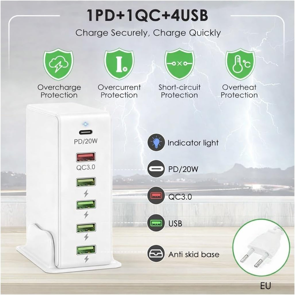 Generic 65W 6-Port USB Charging Station – Fast Charger for Home & Office | South Africa