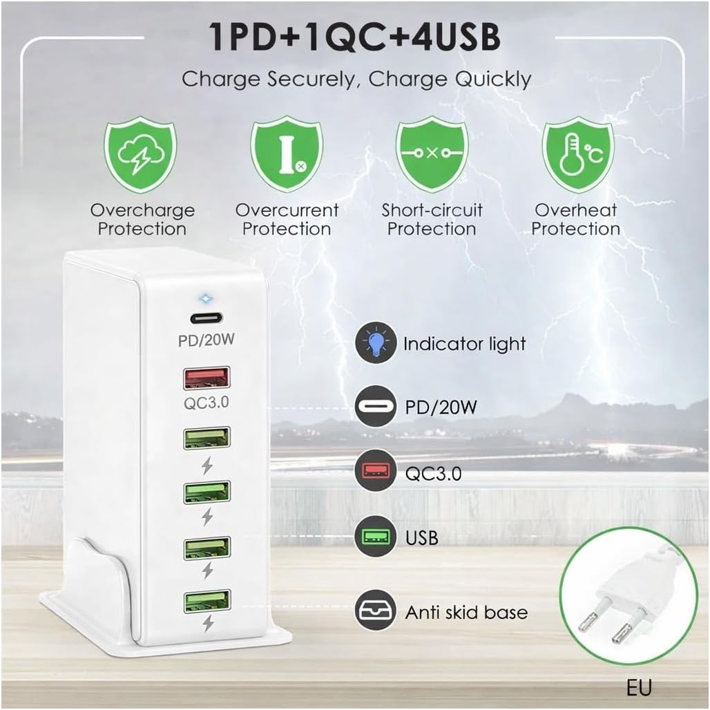 Generic 65W 6-Port USB Charging Station – Fast Charger for Home & Office | South Africa